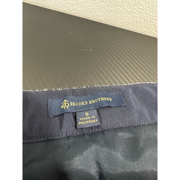 Brooks Brothers Tweed Pencil Skirt Fringe Navy White Size 8 Side Zip - Picture 3 of 9